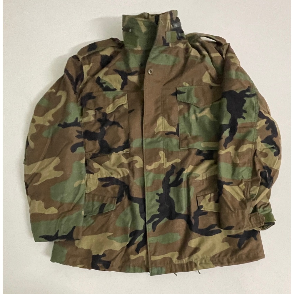 Vtg 1993 US Military M-65 Field Jacket Woodland Camo Medium Regular M65 Coat - Picture 3 of 11